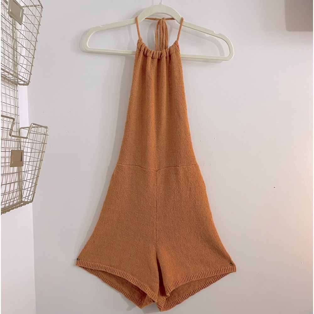 Free People Beach- rustic orange romper (slightly used) Knit